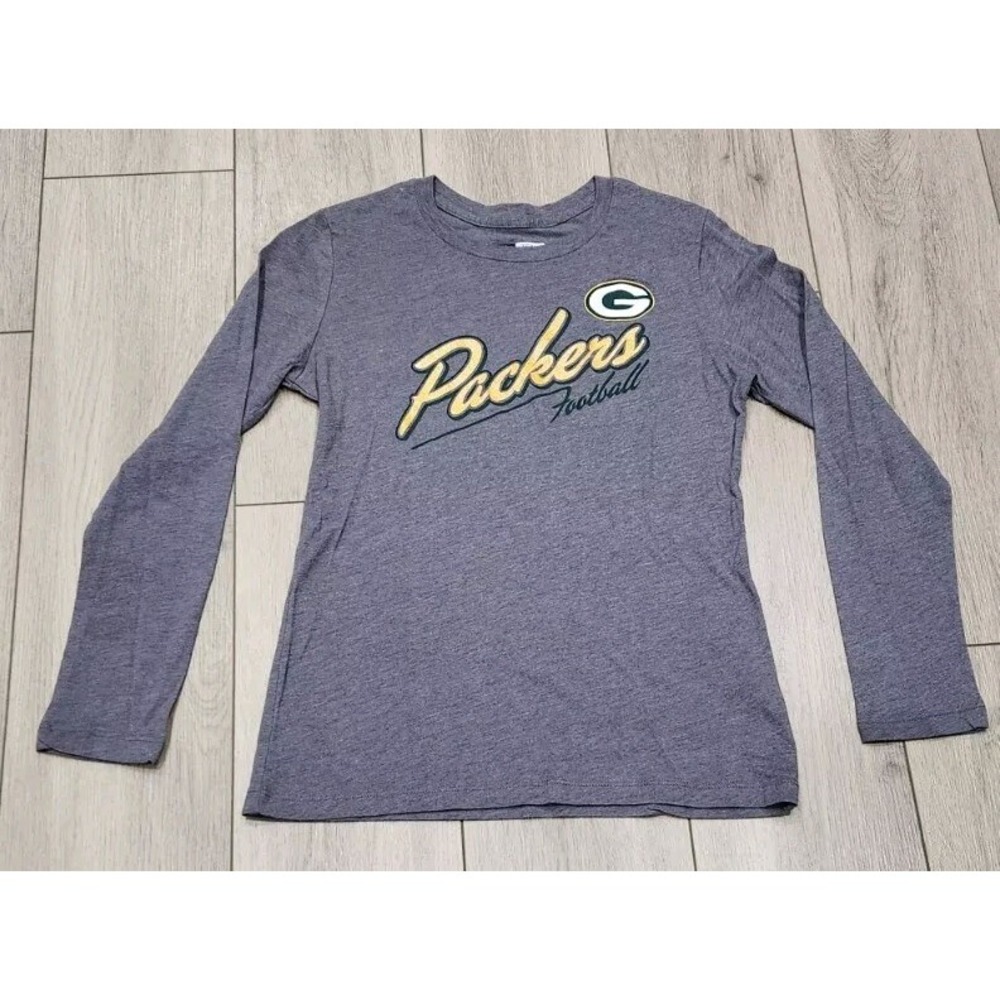 NFL Green Bay Packers Long Sleeve T-Shirt Womens Medium Gray Logo Football‎